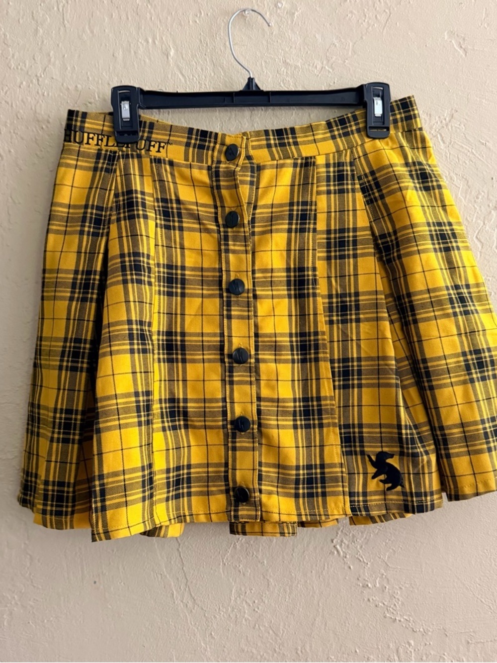 Yellow Plaid Button-Front Mini Skirt by Hufflepuff